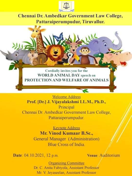 World Animal Day speech on Protection and Welfare of Animals – Government  Law College Pattaraiperumpudhur